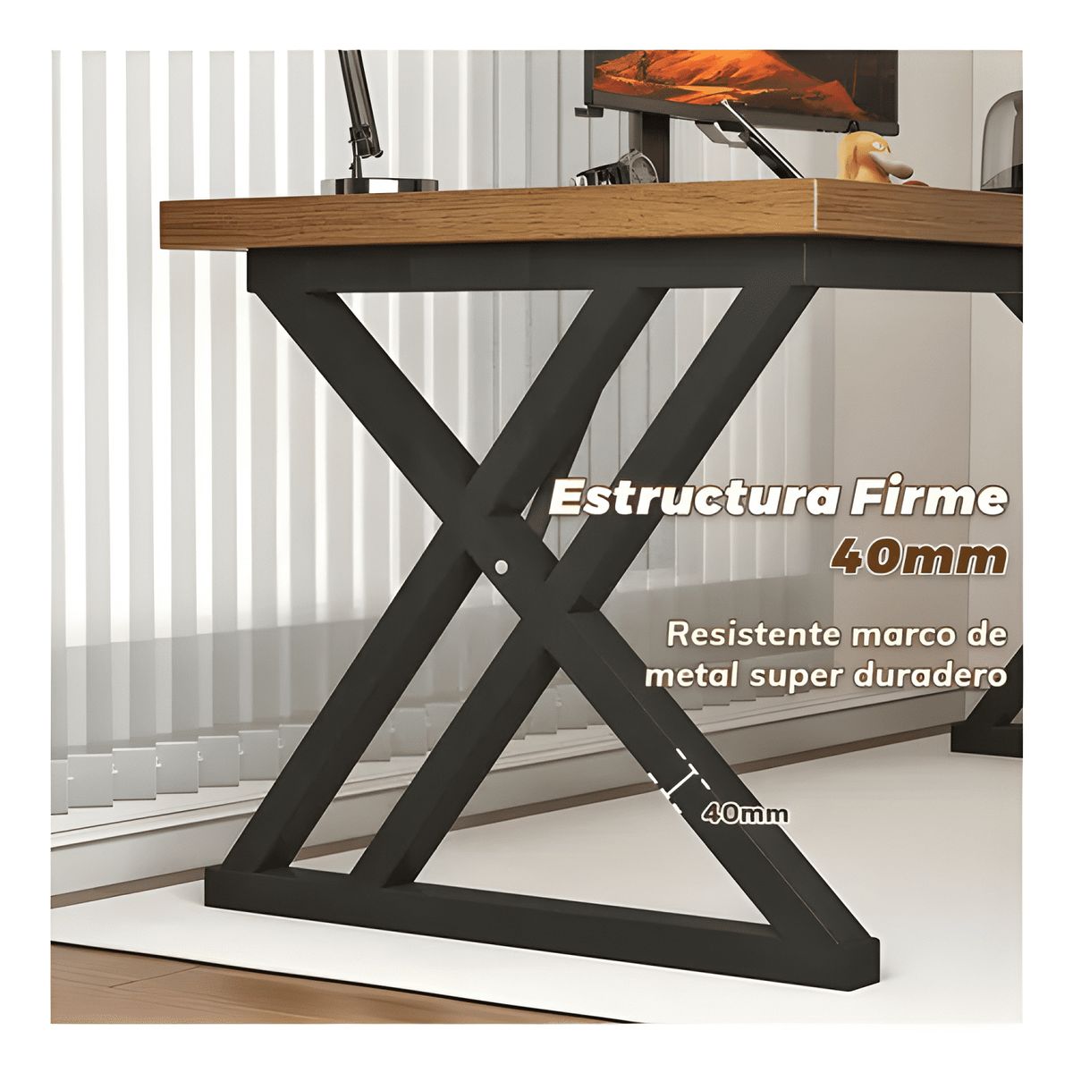 GENERICO - Escritorio oficina 140cm estructura metálica grueso 30mm 5