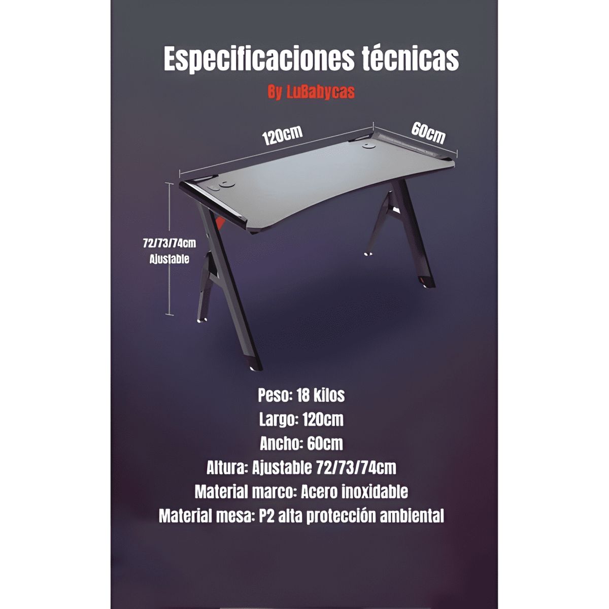 GENERICO - Escritorio gamer con luces 120x60x73cm Negro 2