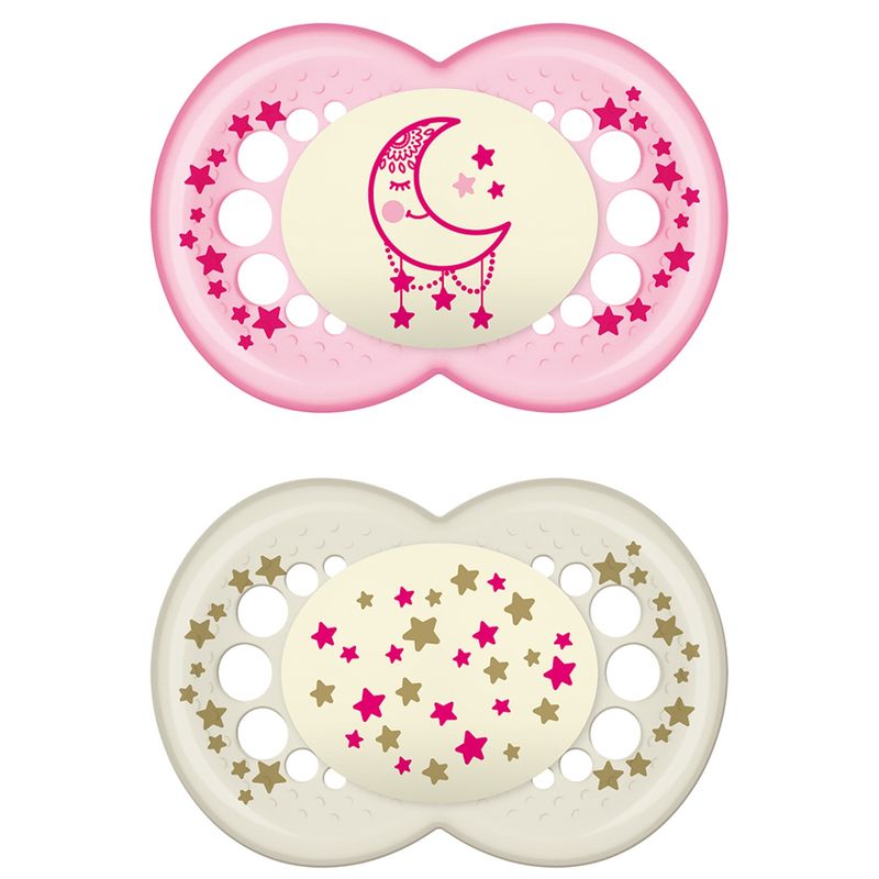 MAM - 2 Chupetes Nocturnos Latex 6 Meses Rosado Mam