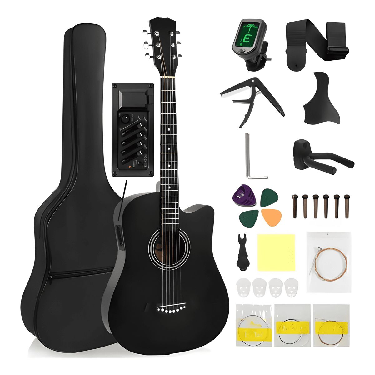 GENERICO - Guitarra electroacustica cutaway 38 con funda Negro 8