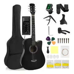 GENERICO - Guitarra electroacustica cutaway 38 con funda Negro 7
