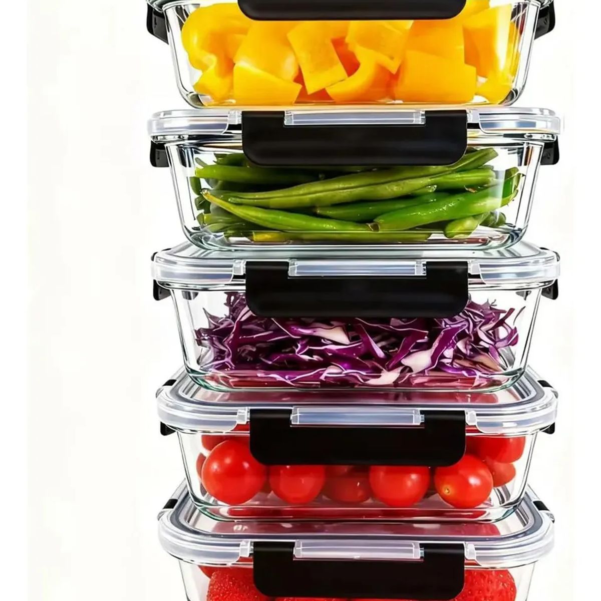 EVERSO - Set 5 Taper Vidrio Contenedores Herméticos Alimento 1040 Ml