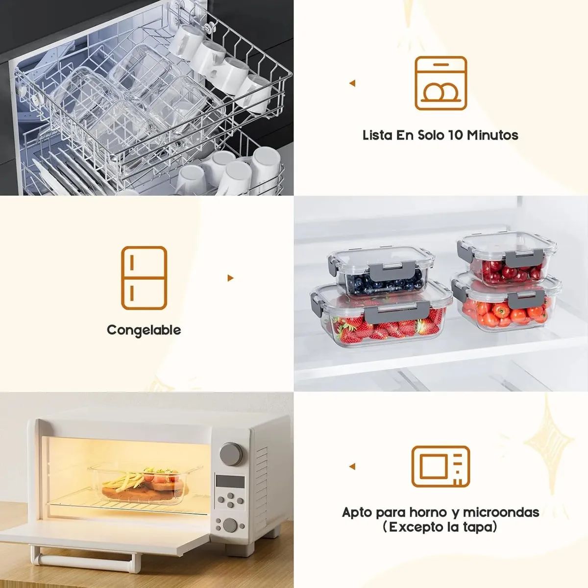 EVERSO - Set 5 Taper Vidrio Contenedores Herméticos Alimento 1040 Ml