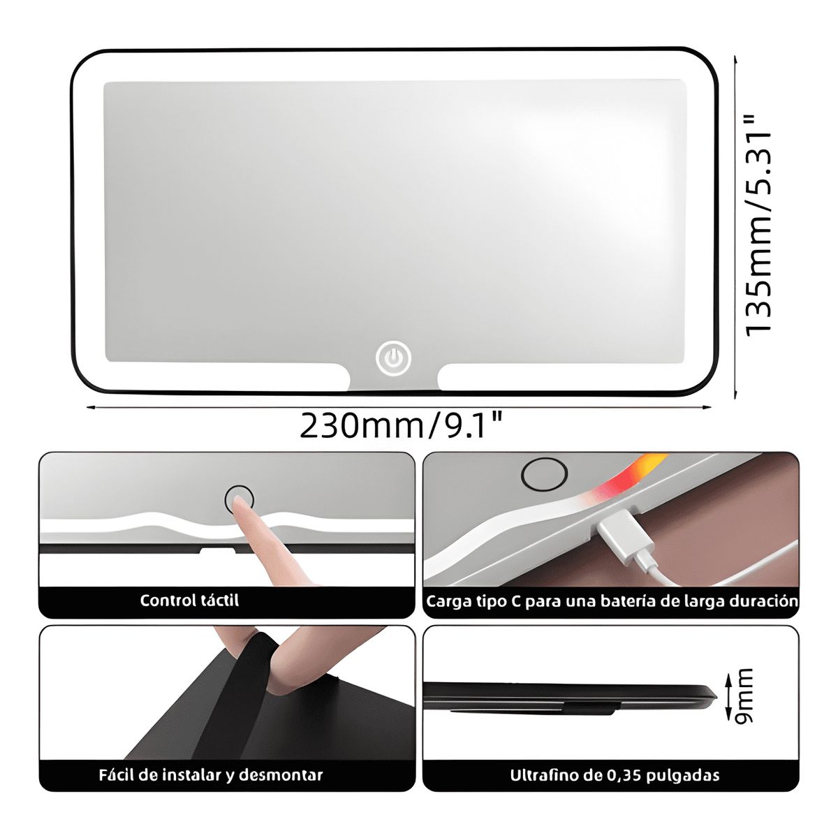 GENERICO - Espejo de Maquillaje de Visera de Coche con 3 Modos Luz IV