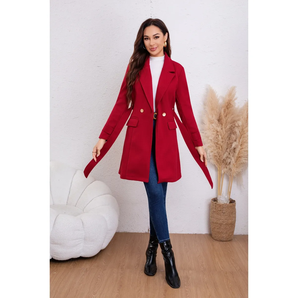 LIKE SHOP - Abrigo Chaqueta Mujer Montgomery Largo Cinturón Broches 8060