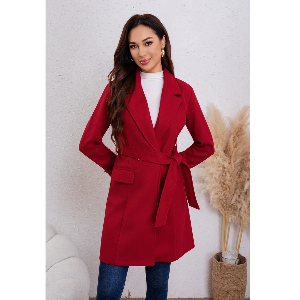 LIKE SHOP - Abrigo Chaqueta Mujer Montgomery Largo Cinturón Broches 8060