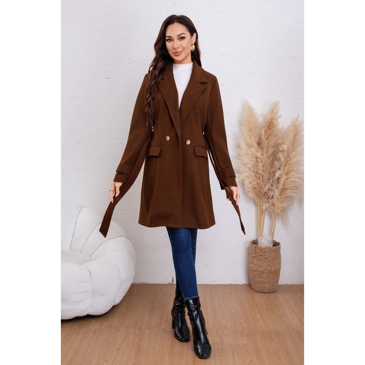 LIKE SHOP - Abrigo Chaqueta Mujer Montgomery Largo Cinturón Broches 8060