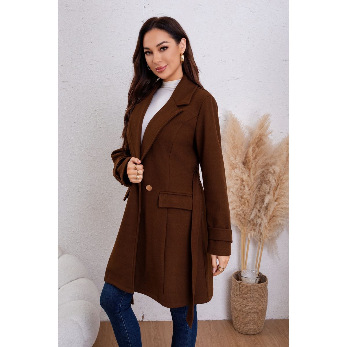 LIKE SHOP - Abrigo Chaqueta Mujer Montgomery Largo Cinturón Broches 8060