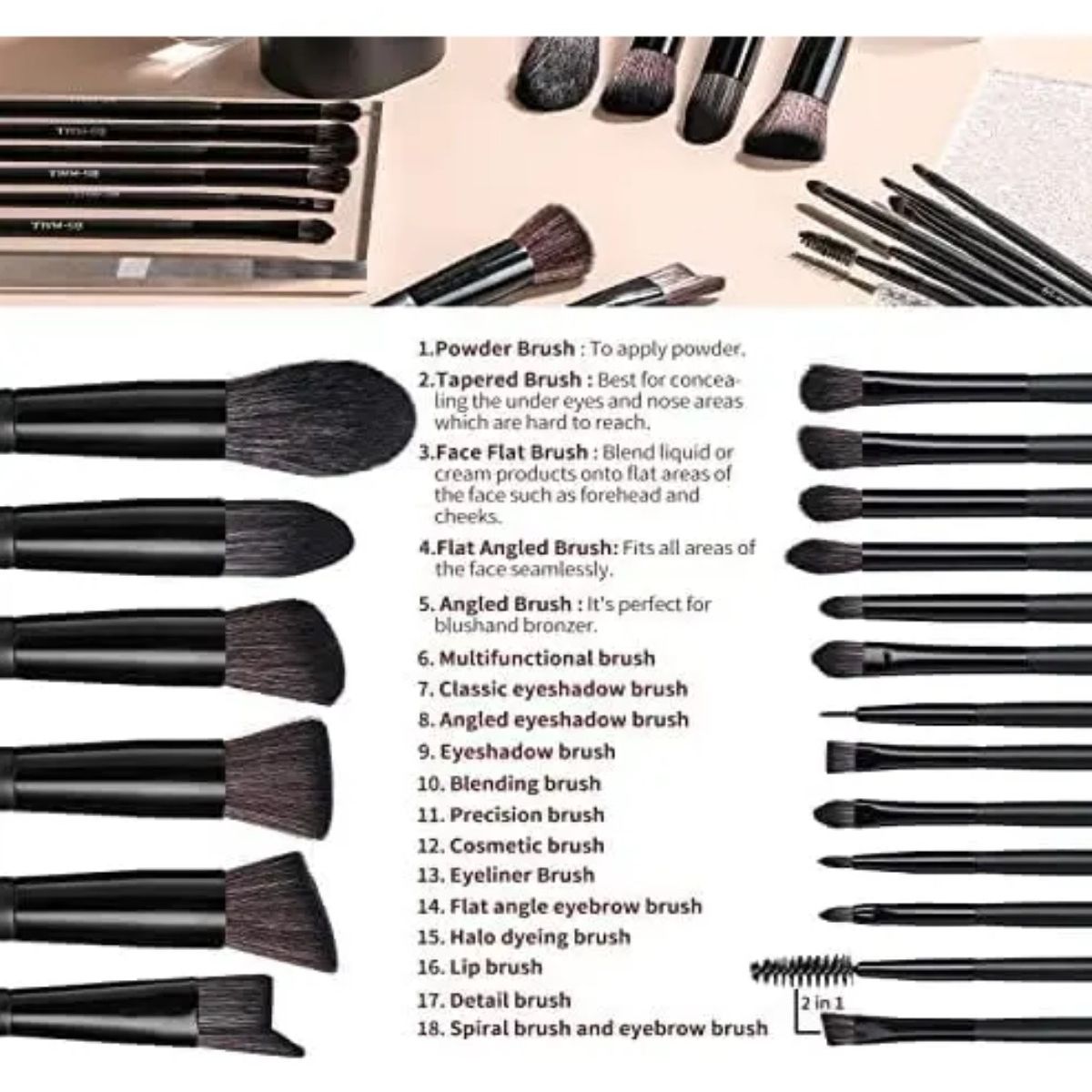 GENERICO - Set 18 Brochas De Maquillaje Profesionales Alta Calidad Labg