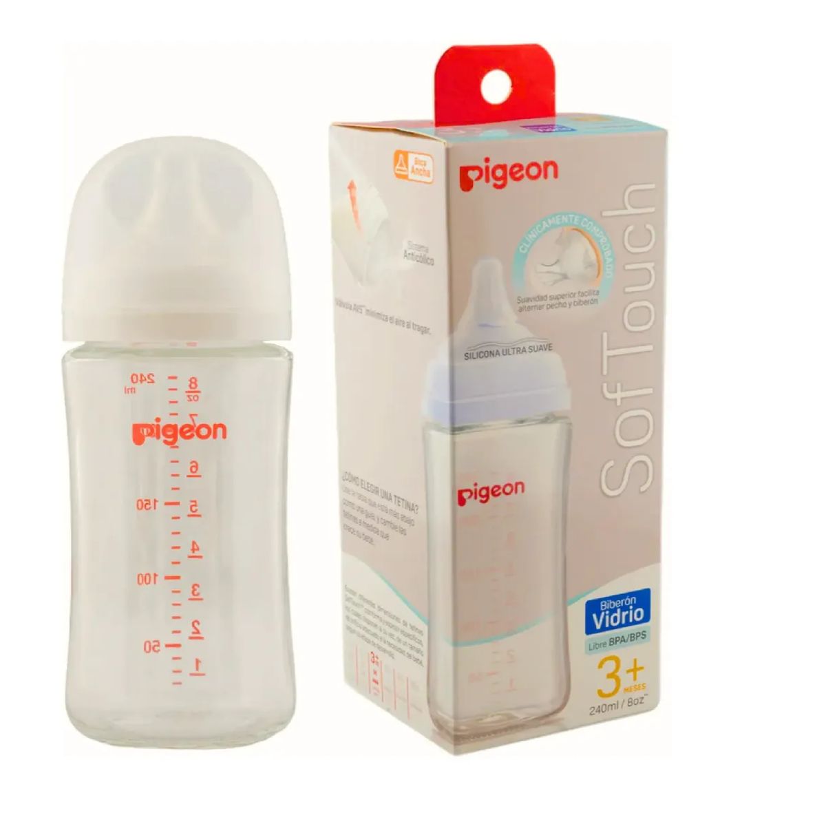 PIGEON - Mamadera Vidrio Pigeon Softouch 240ml Anticolico Biberon