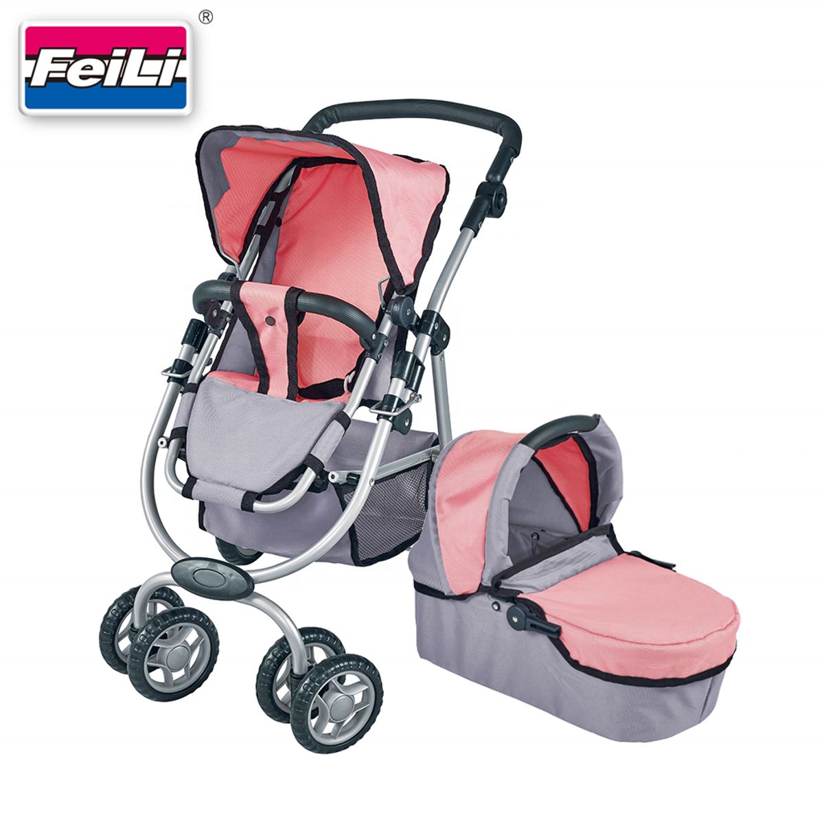 KIDSCOOL - Coche de Muñeca 3 En 1 Rosado Con Manillar Ajustable