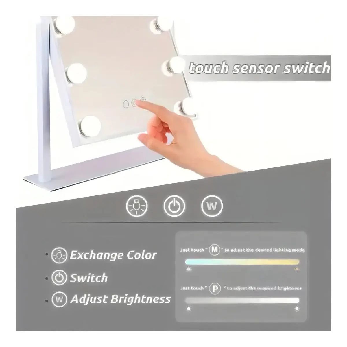 GENERICO - Espejo de Maquillaje con 12 LED y 3 Modos de Luz USB para Tocador Labg