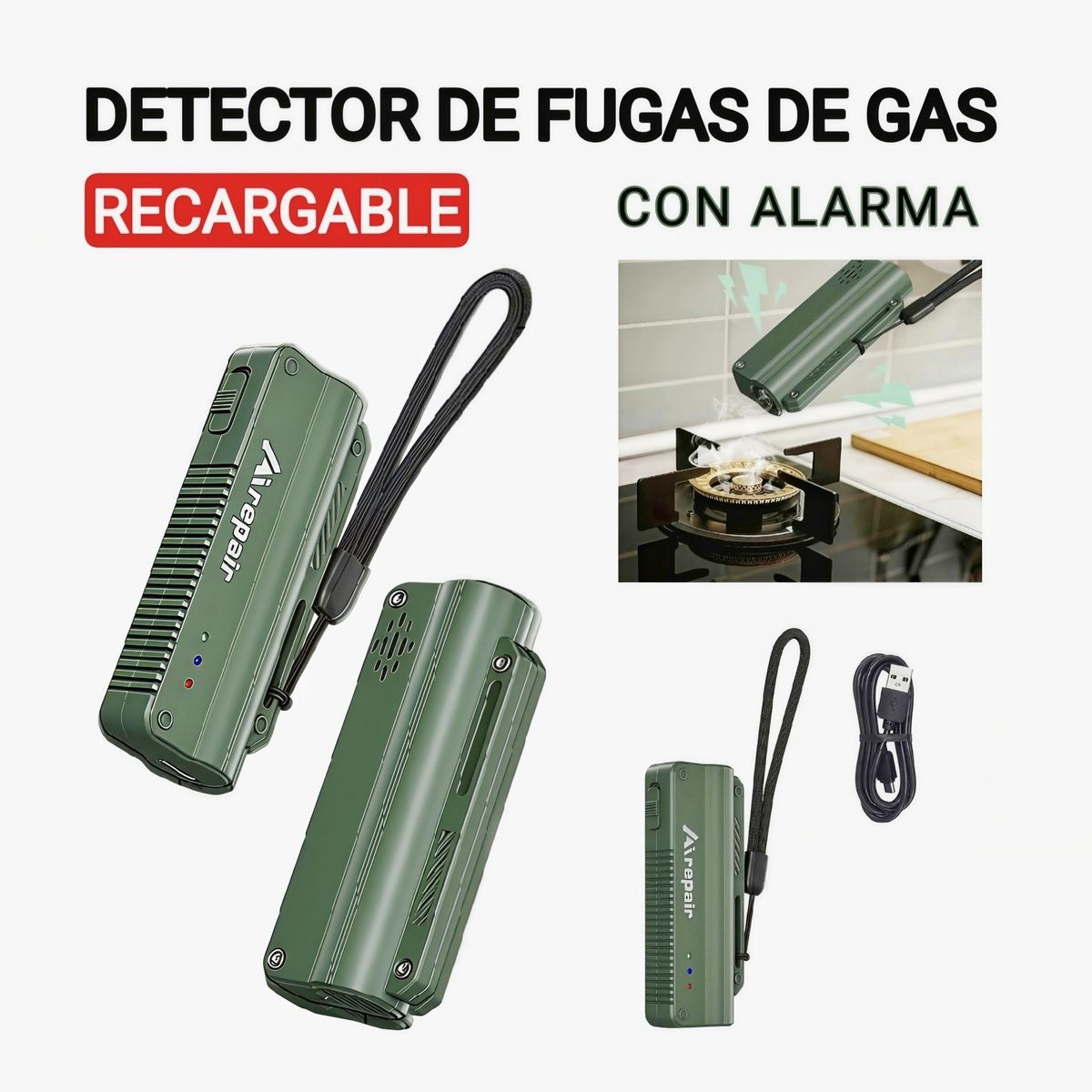GENERICO - Detector de fugas de gas licuado, gas natural. Recargable. Buscador de fugas de gas licuado