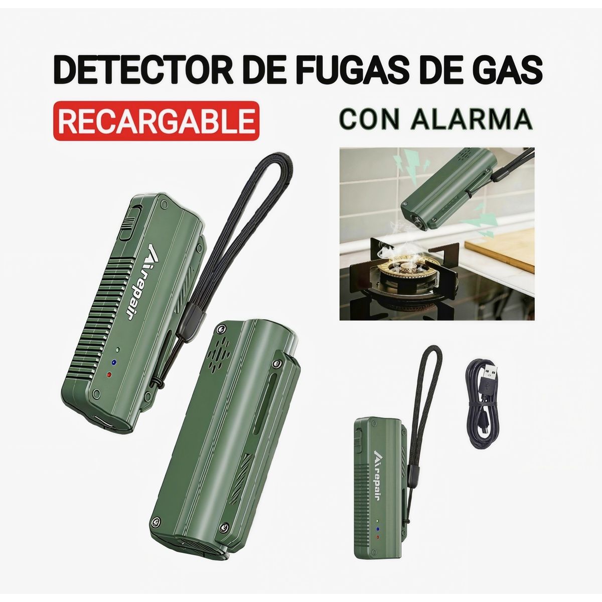 GENERICO - Detector de fugas de gas licuado, gas natural. Recargable. Buscador de fugas de gas licuado