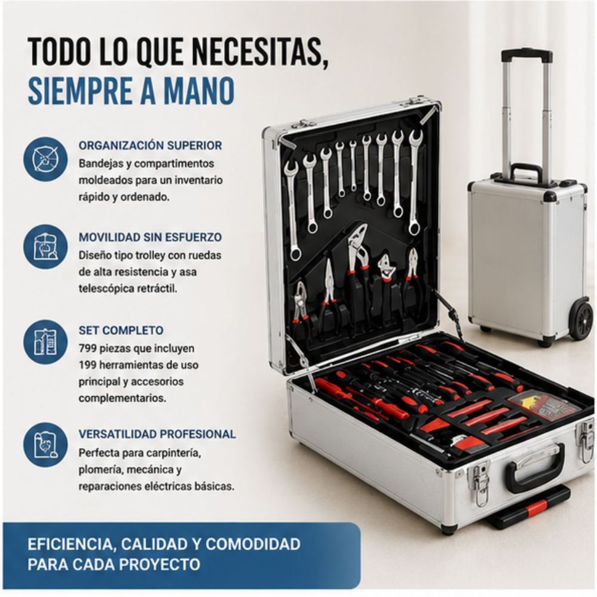 MOVI - Maleta Herramientas con Ruedas 199 Herramientas 799 Piezas