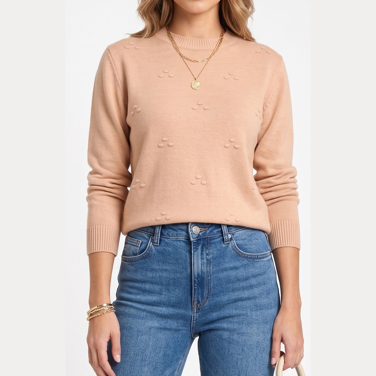 HIPSY SWIMWEAR - Sweater Mujer Cuello Medio con Detalles en Relieve