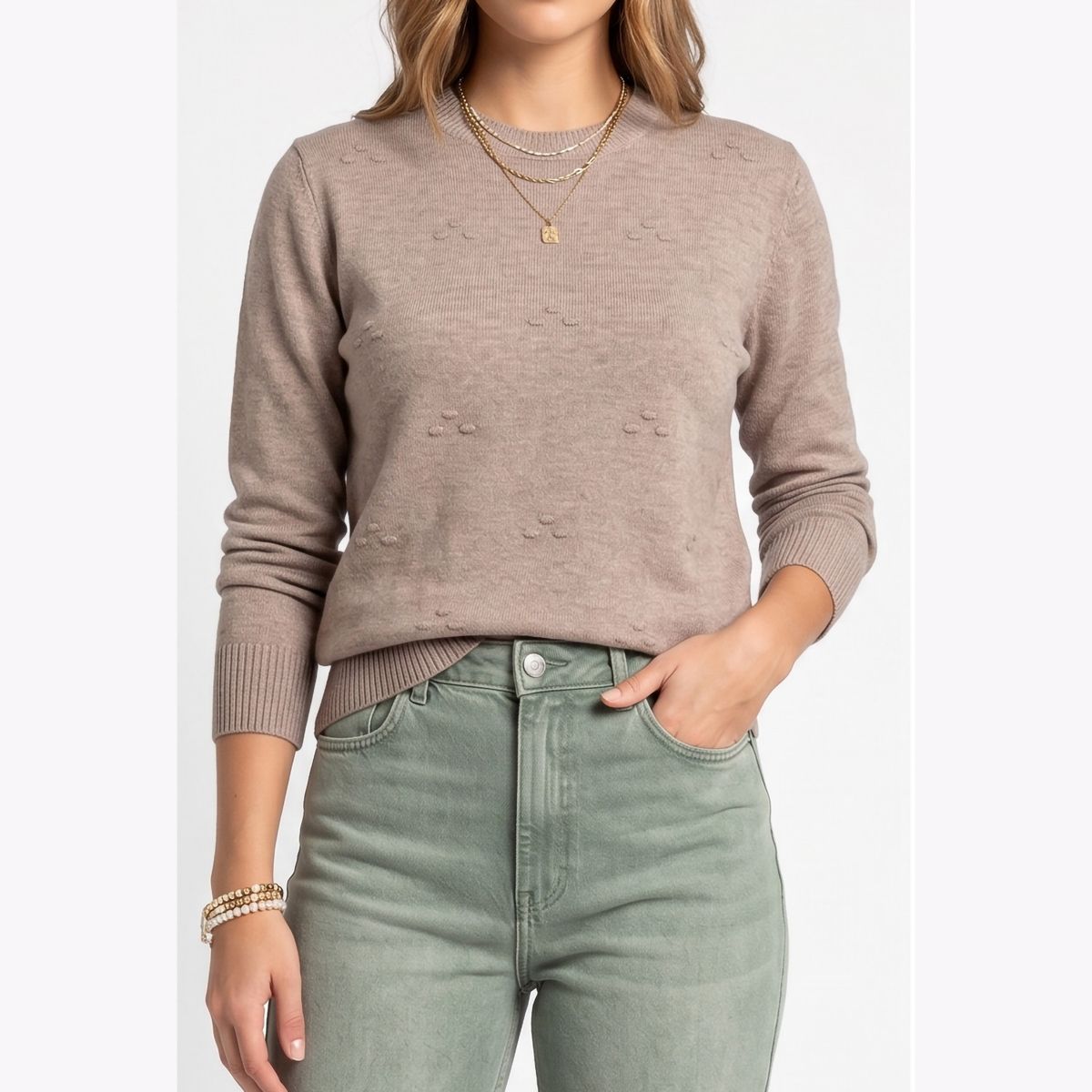 HIPSY SWIMWEAR - Sweater Mujer Cuello Medio con Detalles en Relieve