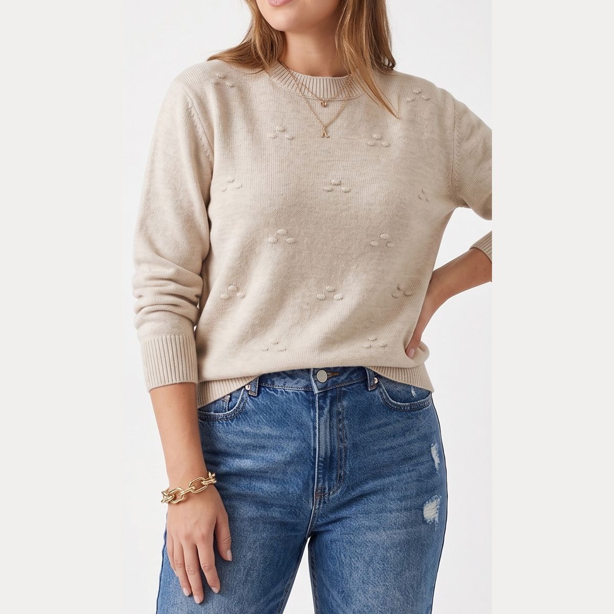 HIPSY SWIMWEAR - Sweater Mujer Cuello Medio con Detalles en Relieve