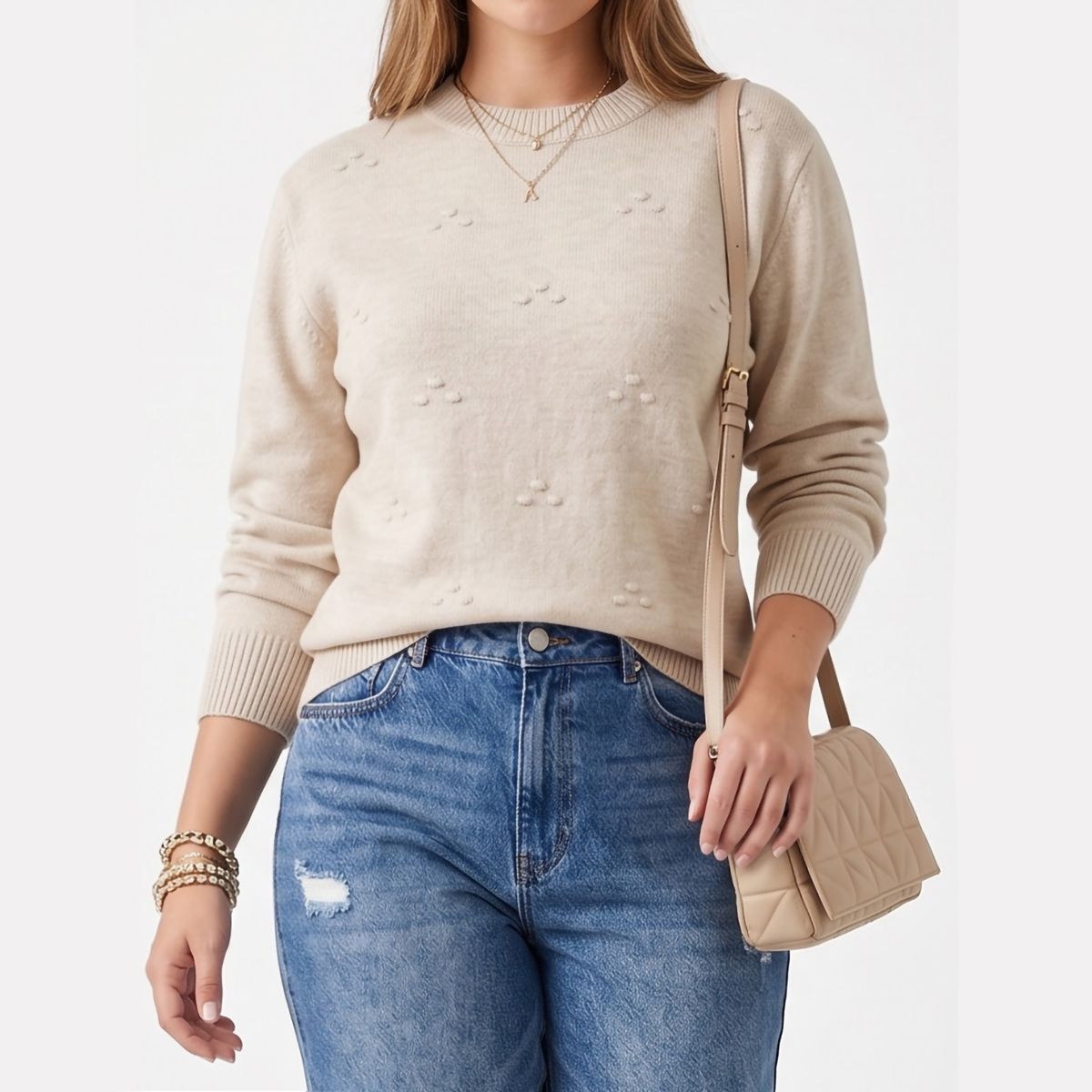 HIPSY SWIMWEAR - Sweater Mujer Cuello Medio con Detalles en Relieve