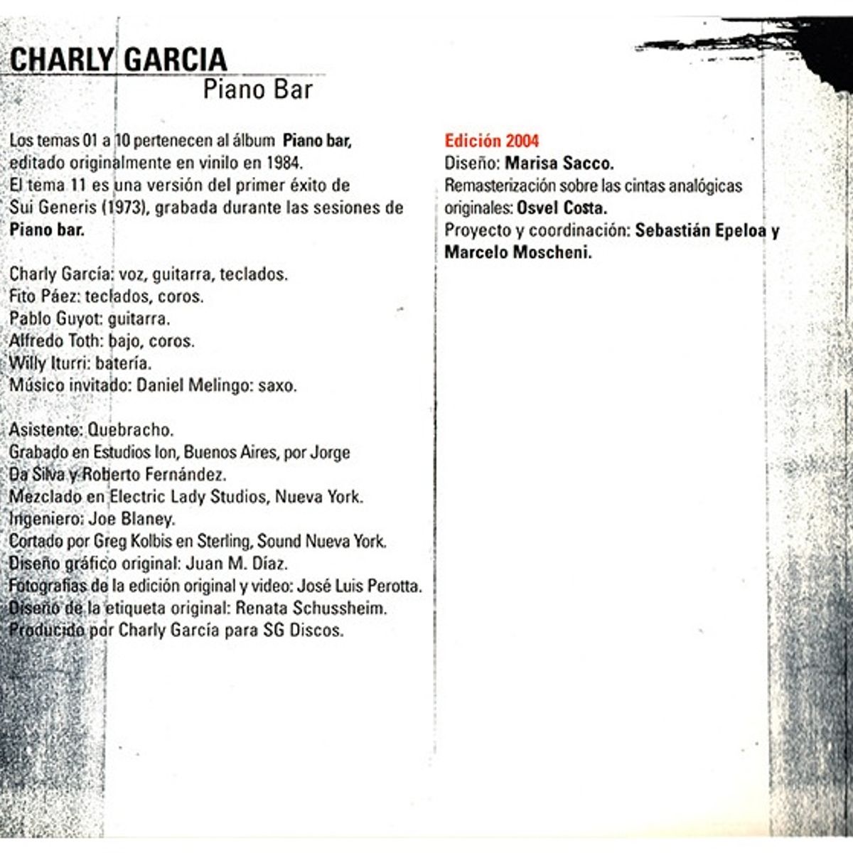 GENERICO - CHARLY GARCIA - PIANO BAR / CD