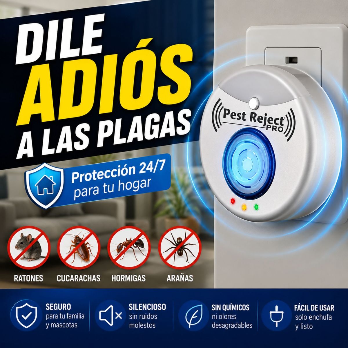 MOVI - SHIELDHOME™ Repelente Ultrasónico Contra Insectos y Roedores - Protección Continua para el hogar Pest Reject Pro
