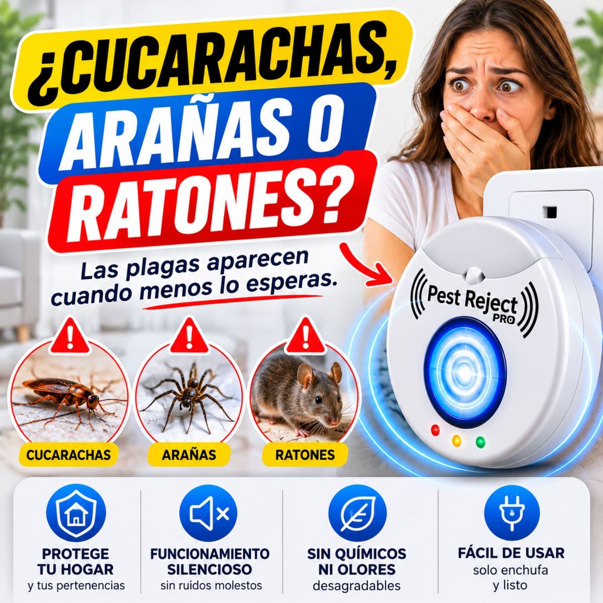 MOVI - SHIELDHOME™ Repelente Ultrasónico Contra Insectos y Roedores - Protección Continua para el hogar Pest Reject Pro
