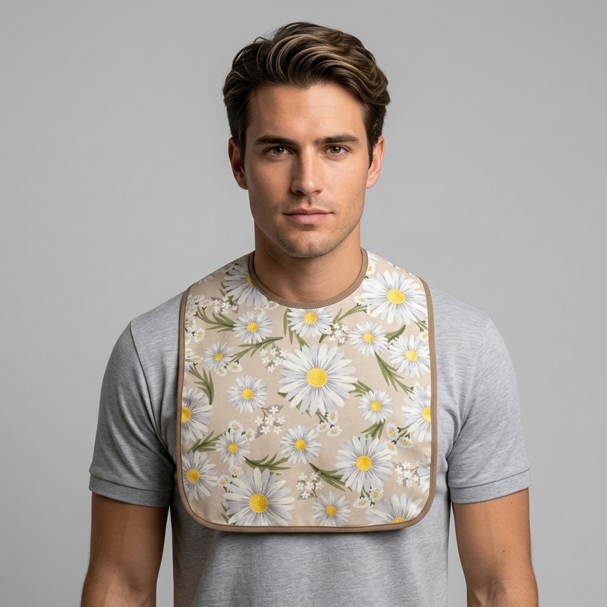 VICTORIANAS - Babero de adulto talla S reversible tela antimancha margarita beige