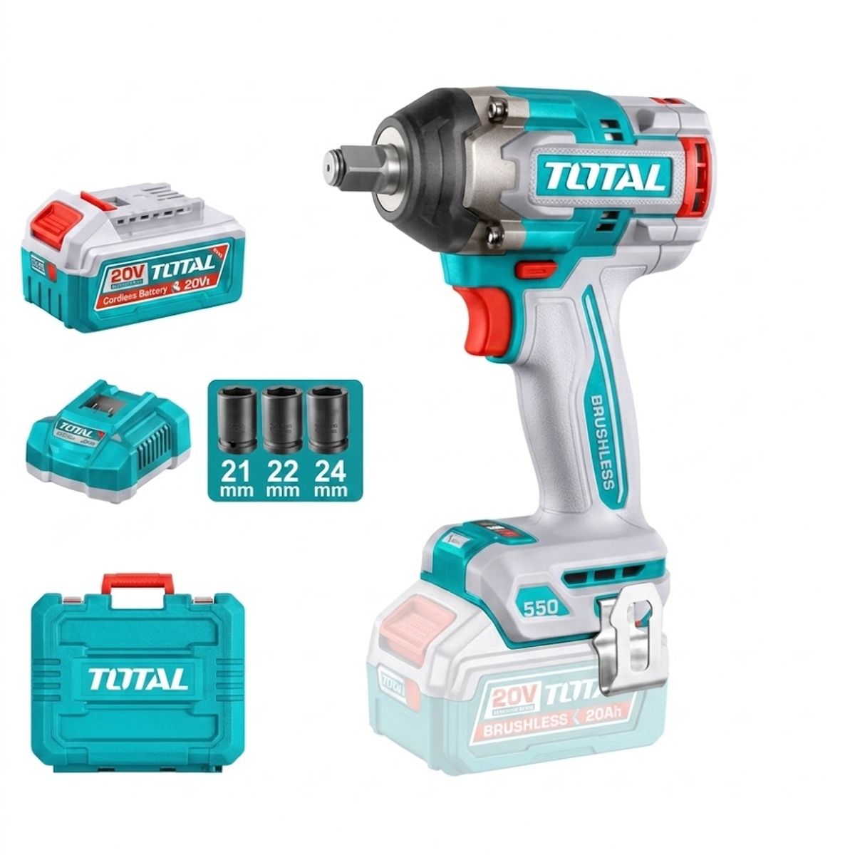 TOTAL TOOLS - Llave de Impacto Inalámbrica 12 20V 550Nm TOTAL