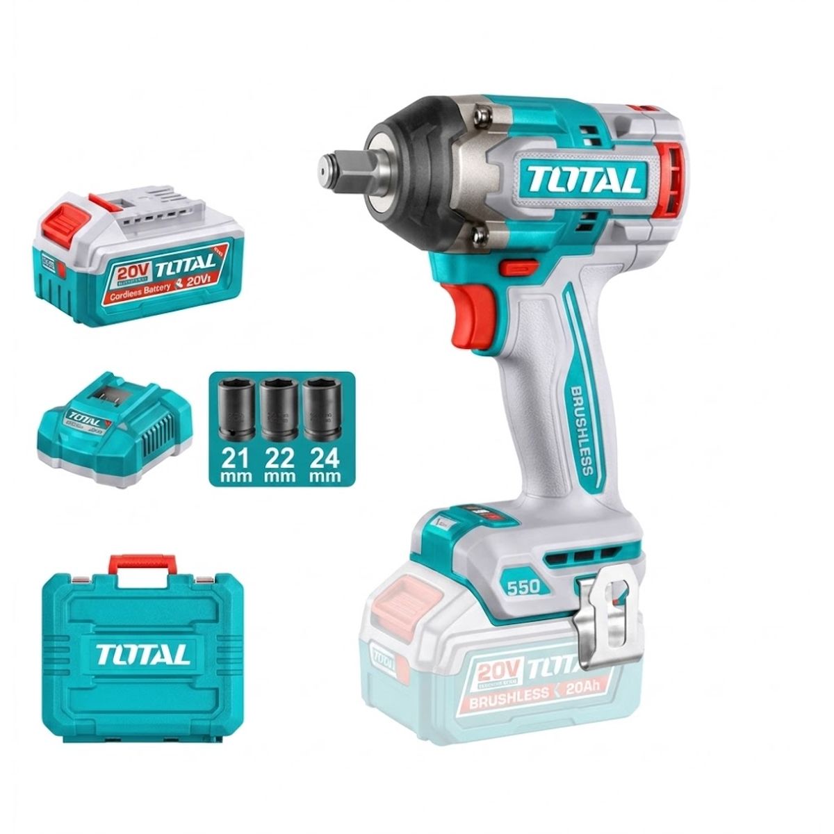 TOTAL TOOLS - Llave de Impacto Inalámbrica 12 20V 550Nm TOTAL