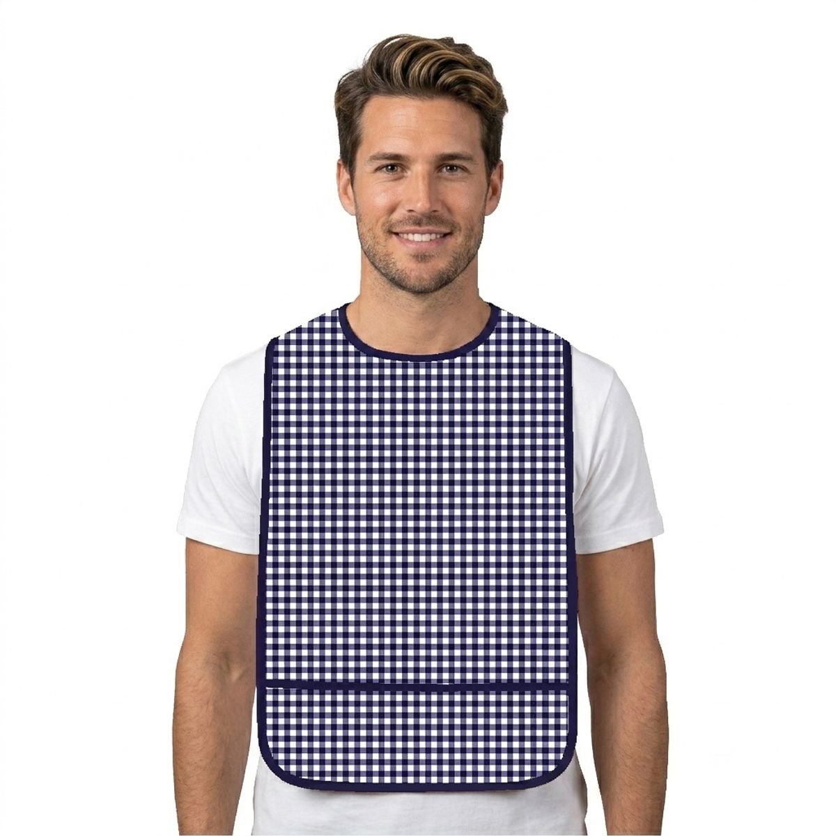 VICTORIANAS - Babero de Adulto talla M reversible tela antimancha pastiola azul