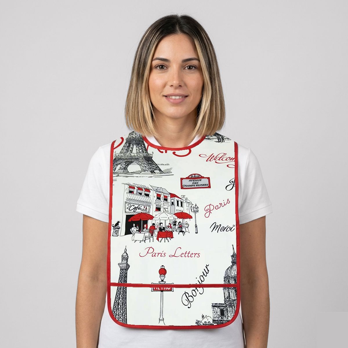 VICTORIANAS - Babero de Adulto talla M reversible tela antimancha uhlala rojo
