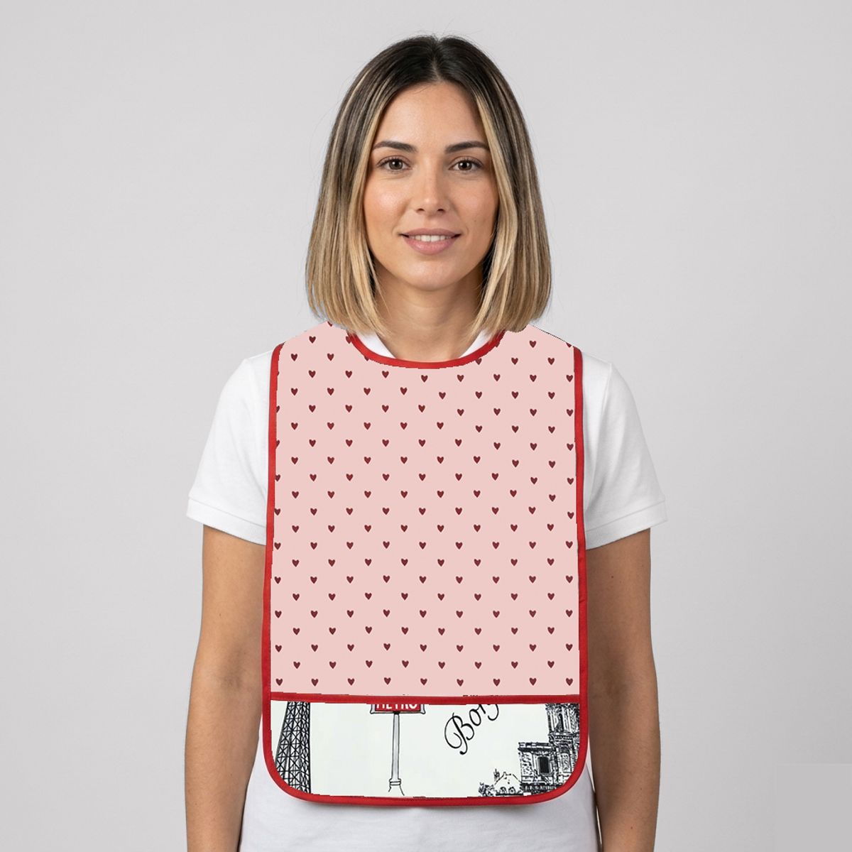 VICTORIANAS - Babero de Adulto talla M reversible tela antimancha uhlala rojo