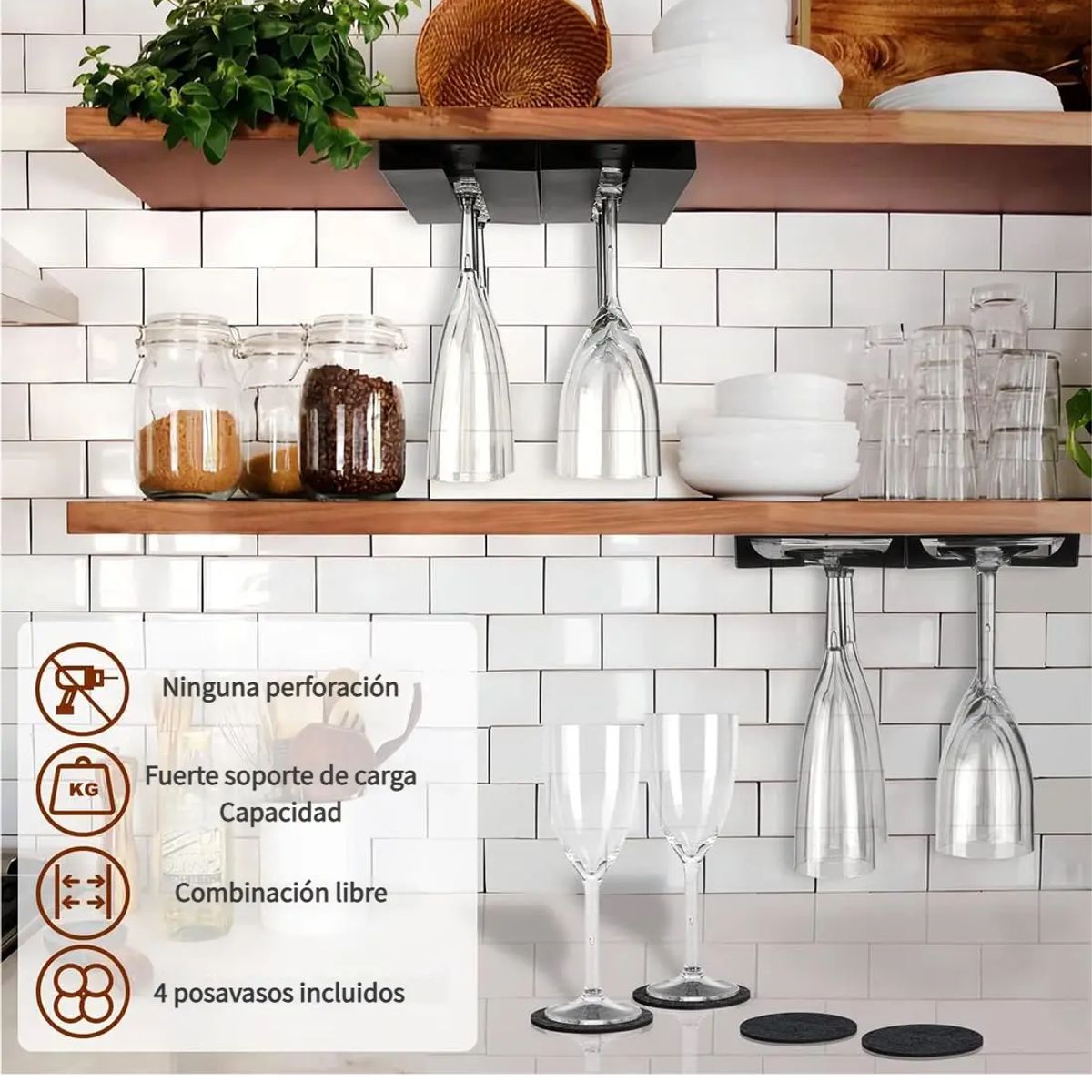 GENERICO - Estante Rack Para Copas De Vinos 4pcs Colgador Copas bares