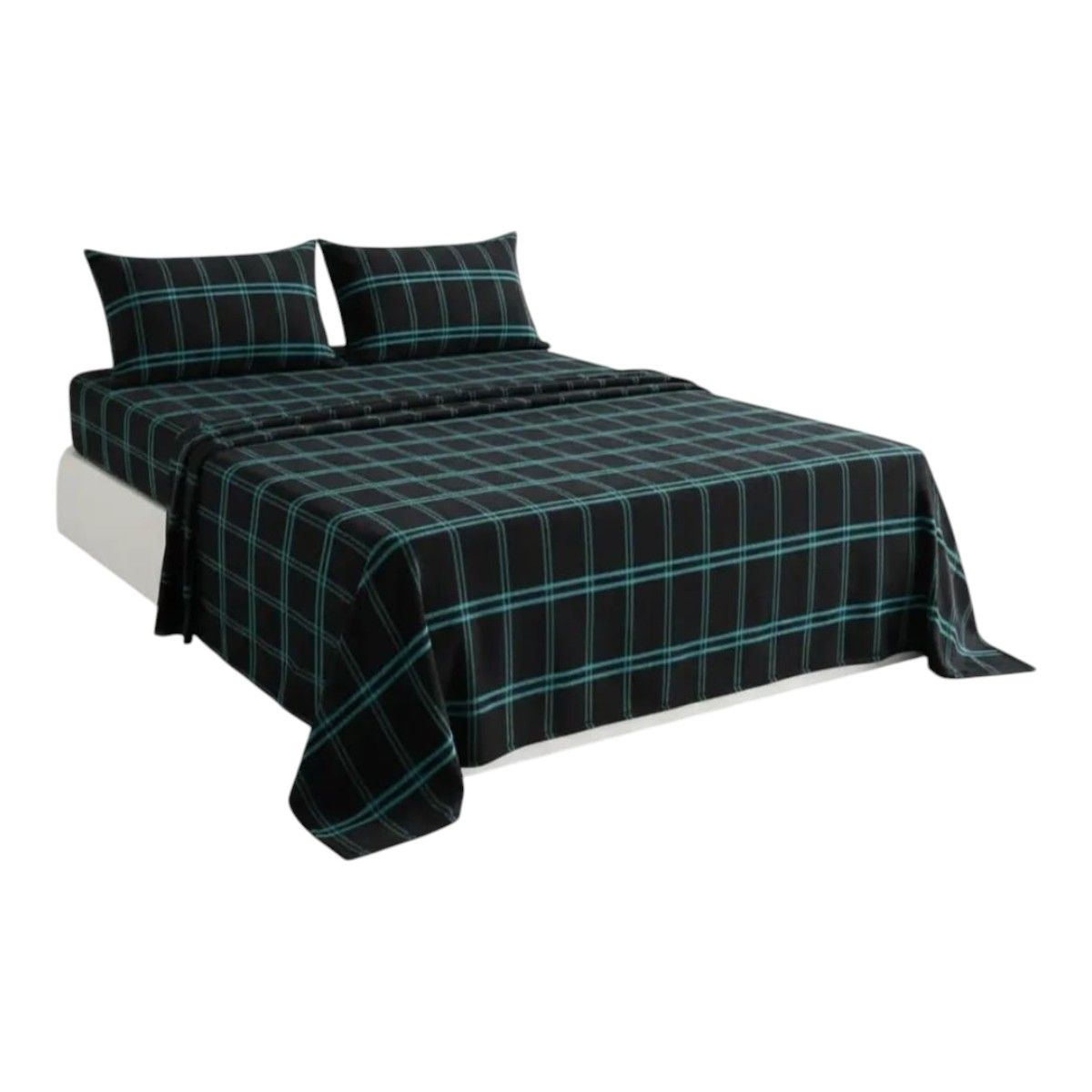 GENERICO - Juego De Sabanas Polar 1.5 Plazas Cuadrille Verde/ Negro.
