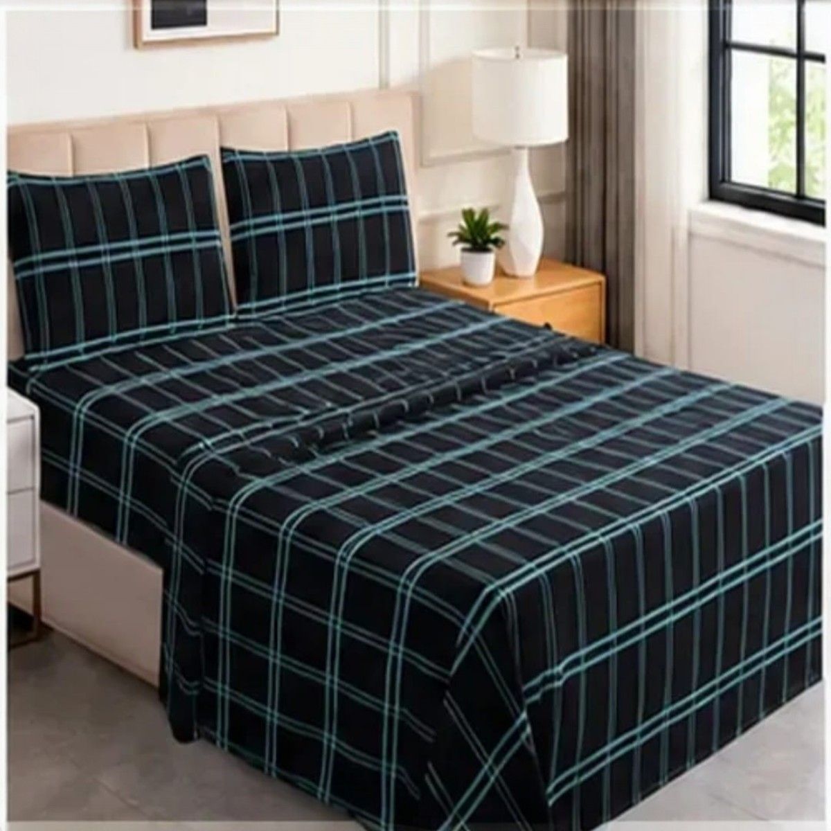 GENERICO - Juego De Sabanas Polar 1.5 Plazas Cuadrille Verde/ Negro.