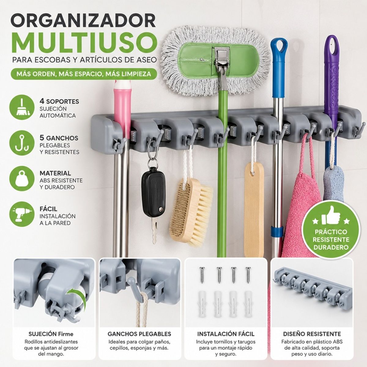 MOVI - Organizador de Escobas y Artículos de Aseo para Pared