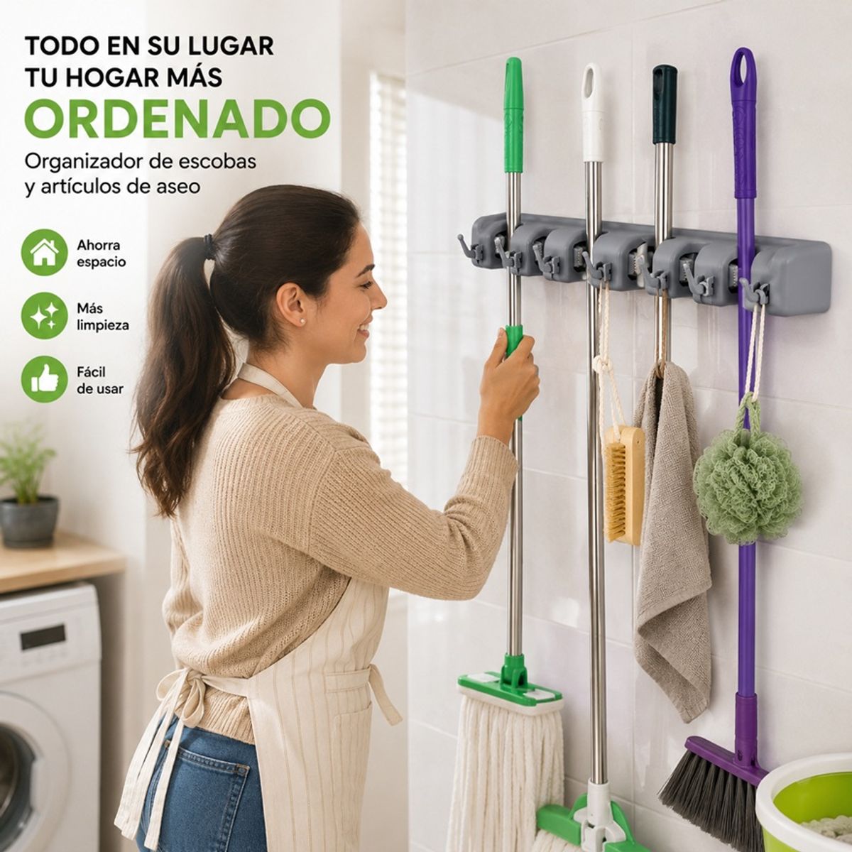 MOVI - Organizador de Escobas y Artículos de Aseo para Pared