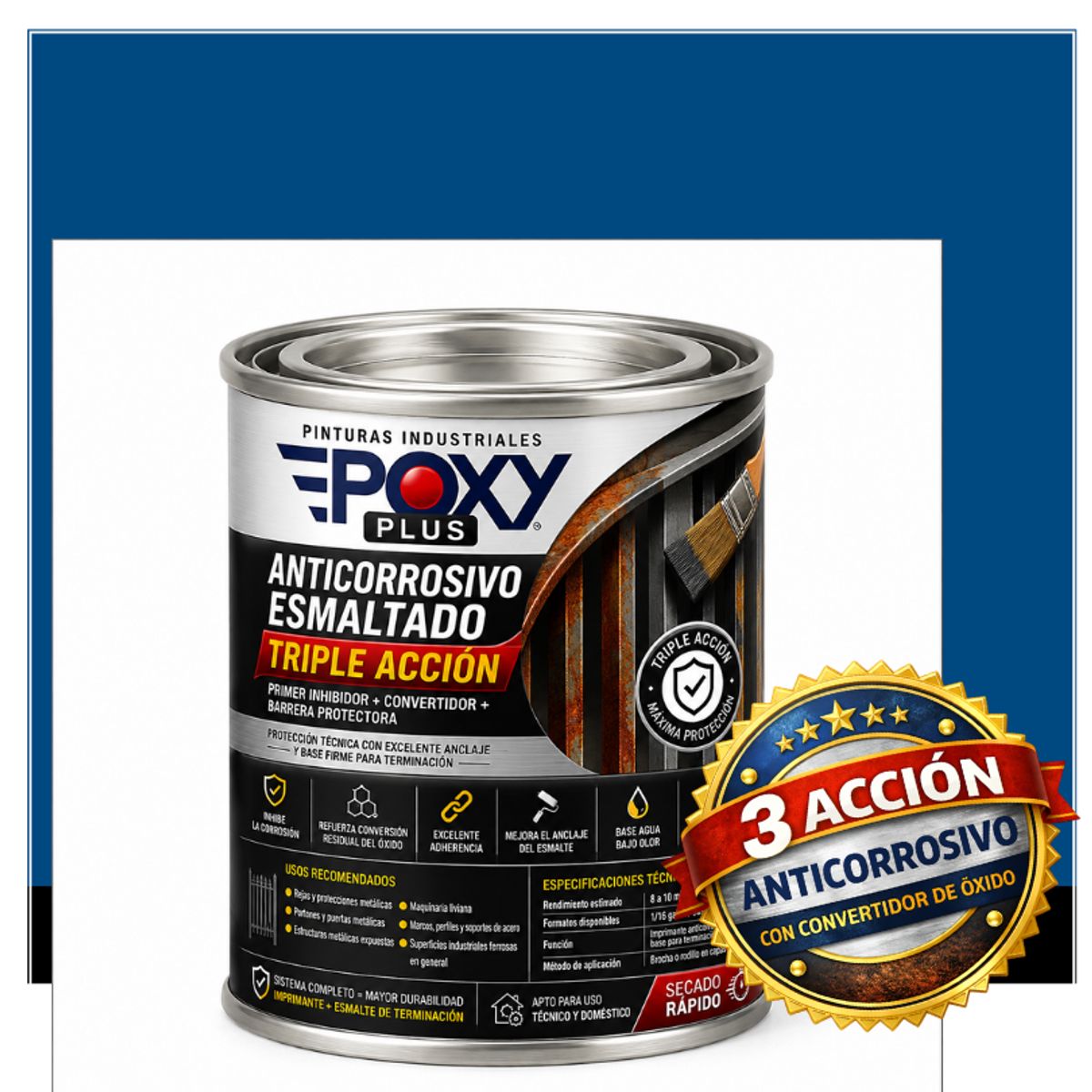 EPOXY - ANTICORROSIVO Profesional 3 en 1 - Directo sobre Óxido - 1-32 GALÓN -  AZUL GENCIANA