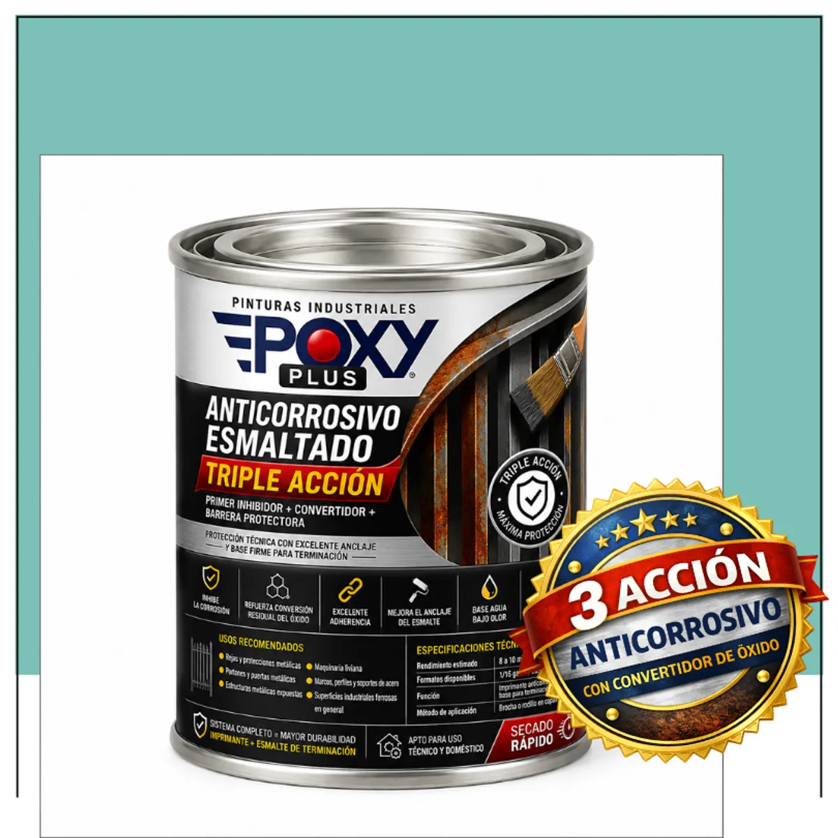 EPOXY - ANTICORROSIVO Profesional 3 en 1 - Directo sobre Óxido - 1-32 GALÓN -  TURQUESA PASTEL