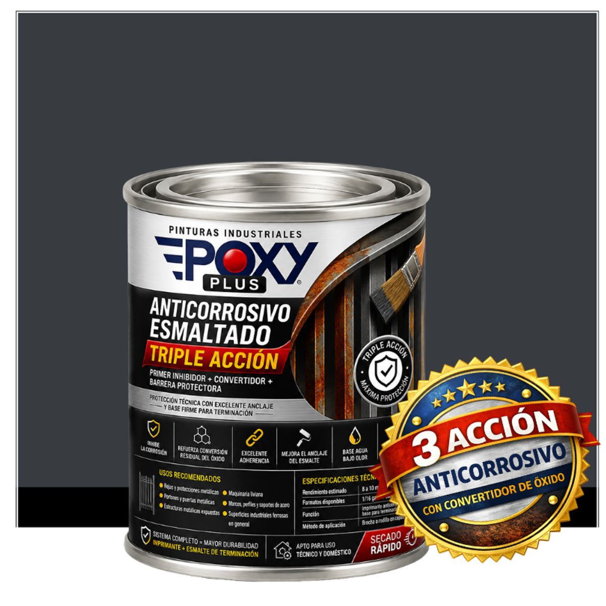 EPOXY - ANTICORROSIVO Profesional 3 en 1 - Directo sobre Óxido - 1-32 GALÓN -  GRIS ANTRACITA