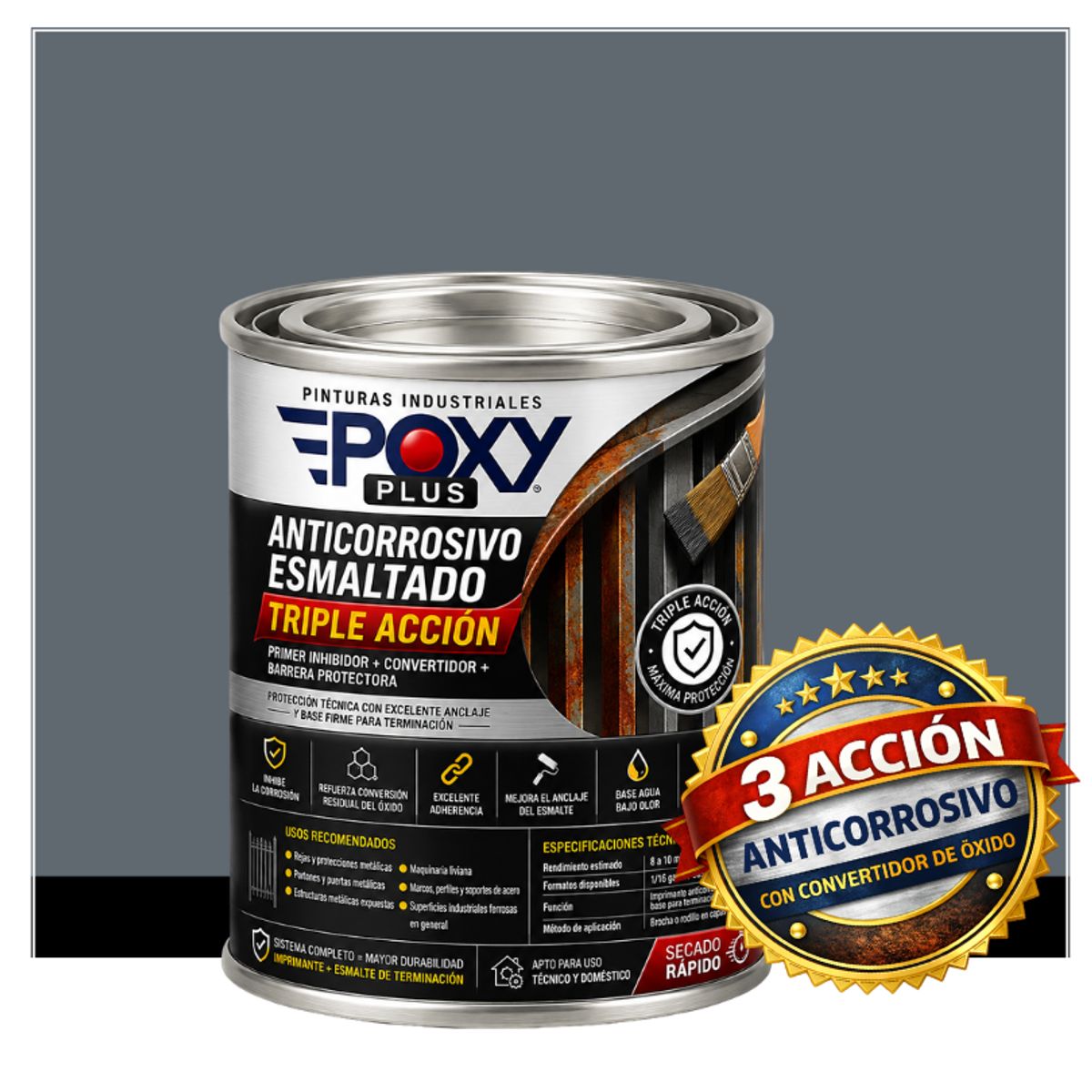 EPOXY - ANTICORROSIVO Profesional 3 en 1 - Directo sobre Óxido - 1-32 GALÓN -  GRIS AZULADO