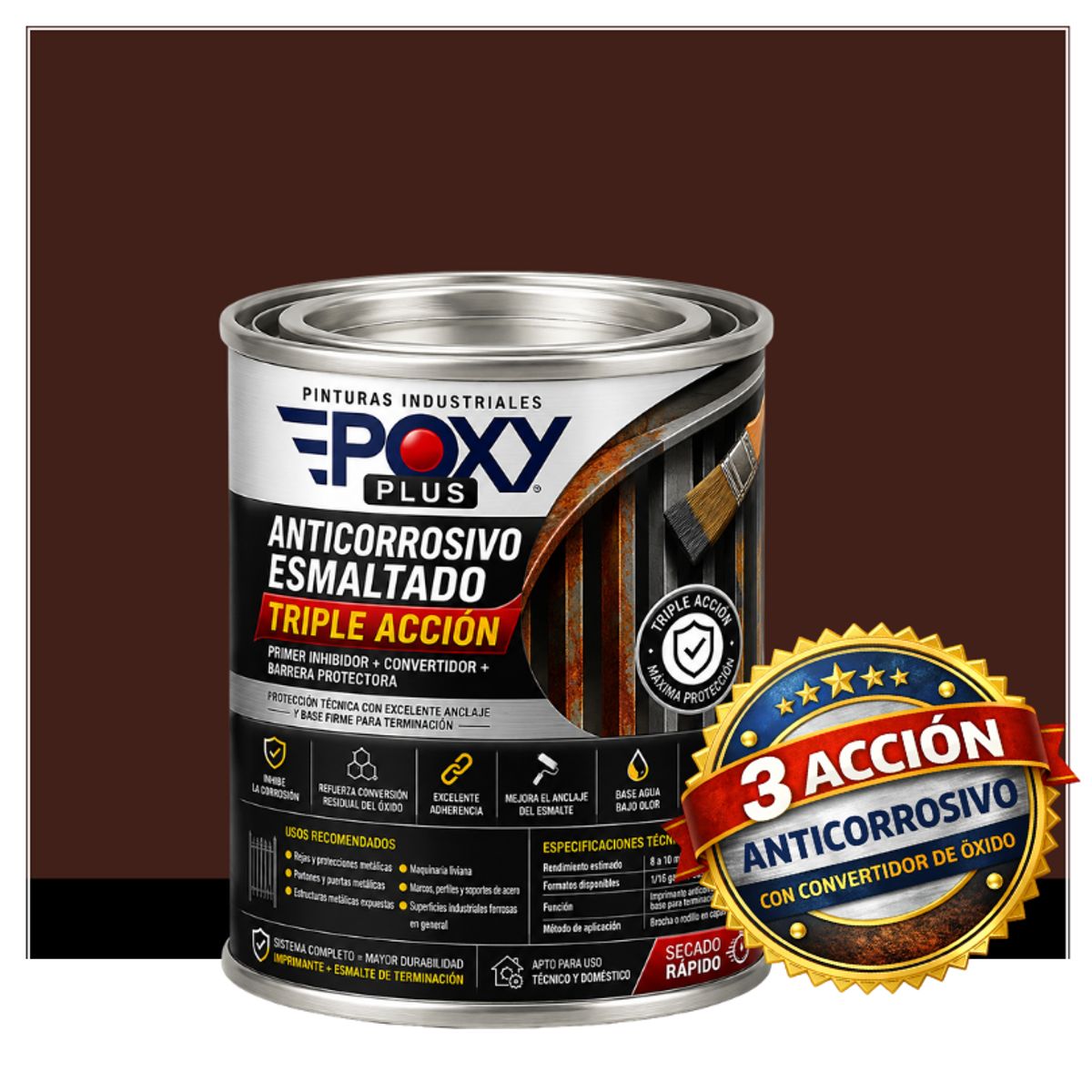 EPOXY - ANTICORROSIVO Profesional 3 en 1 - Directo sobre Óxido - 1-32 GALÓN -  CHOCOLATE OSCURO