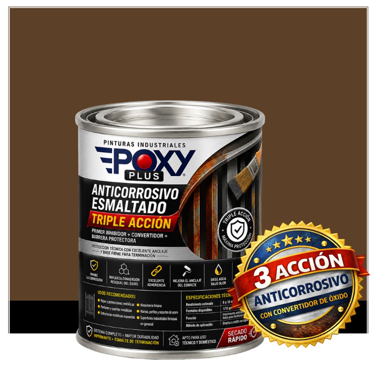 EPOXY - ANTICORROSIVO Profesional 3 en 1 - Directo sobre Óxido - 1-32 GALÓN - MARRÓN TIERRA