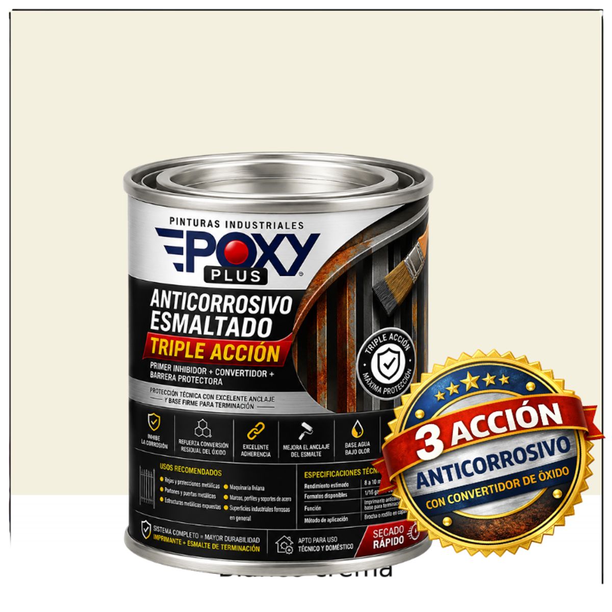 EPOXY - ANTICORROSIVO Profesional 3 en 1 - Directo sobre Óxido - 1-32 GALÓN - BLANCO CREMA