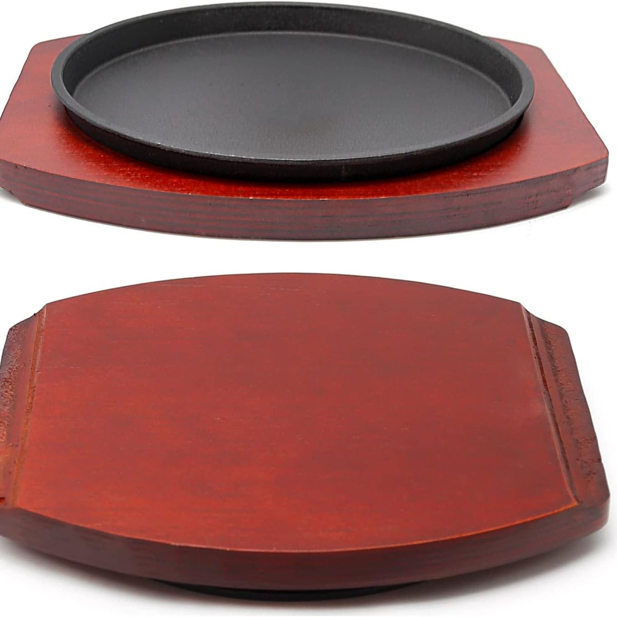 KUANGYE - 2 Plancha Plato De Fierro Fundido Con Base Madera Y 1 Pinza