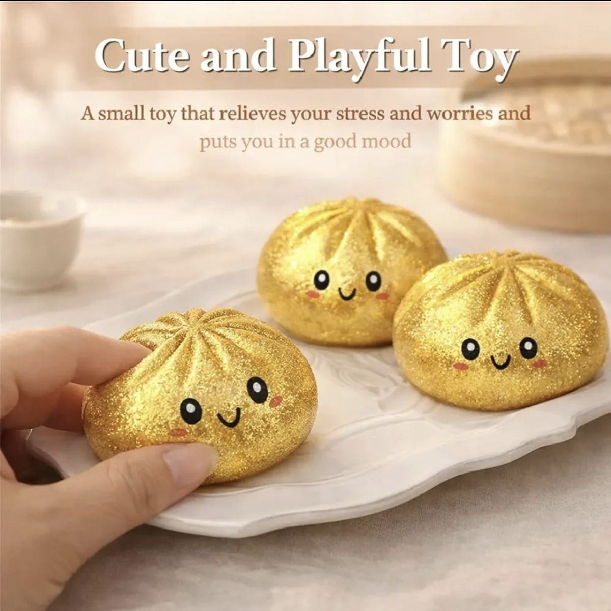 GENERICO - Bao squishy Gold  Dorado Viral Dumpling Sensorial .