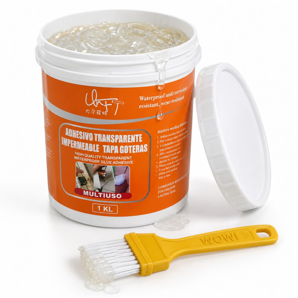 DEFF - Sellador Impermeable Líquido Transparente 1 Kg - Tapa Gotera Naranjo