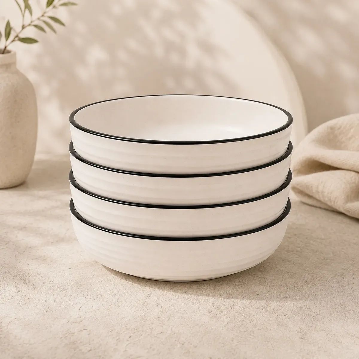 GENERICO - Pack 4 Plato Bowls 22cm Cerámica Sopas Ensaladas Pastas
