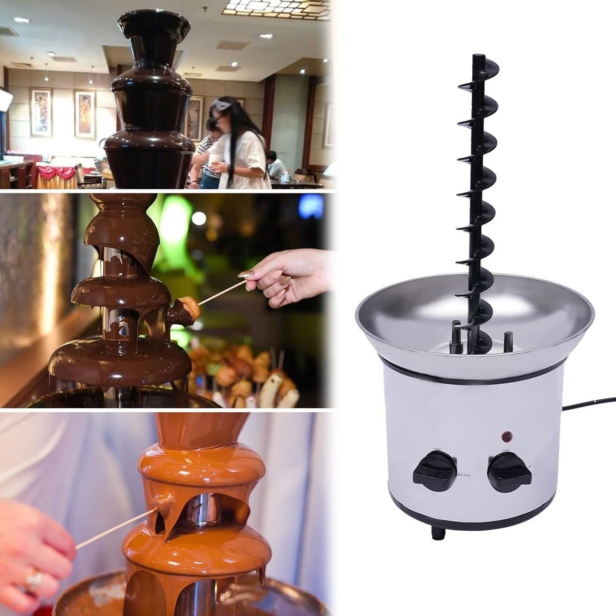 MOVI - CASCADA FUENTE DE CHOCOLATE FONDUE ACERO INOXIDABLE 4 NIVELES