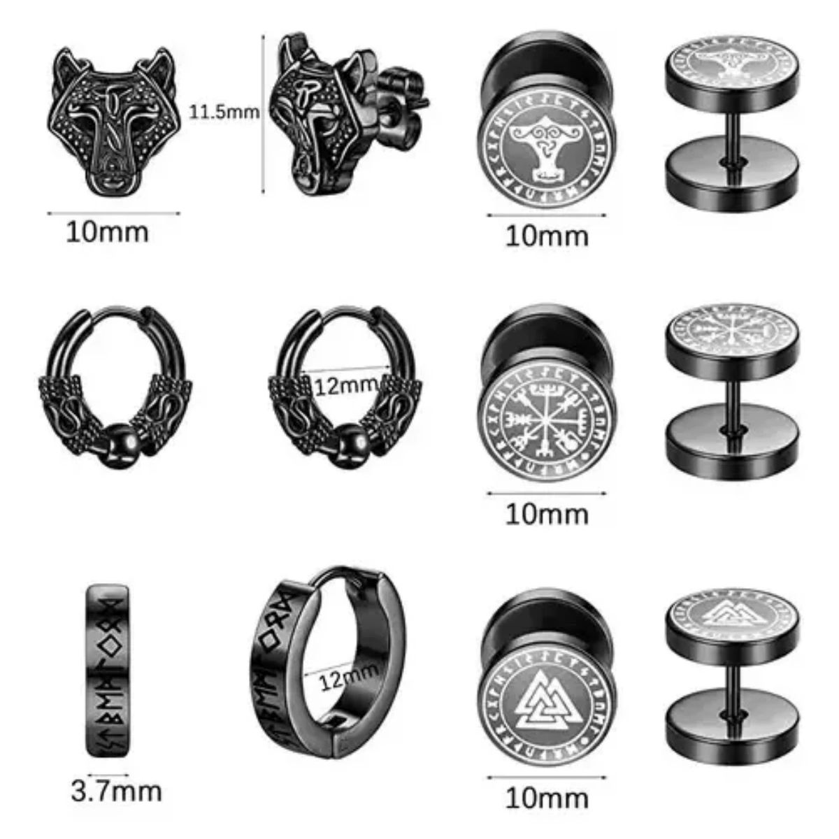 GENERICO - 6 Pares Aros Piercing Pendientes Runas Vikingas Unisex